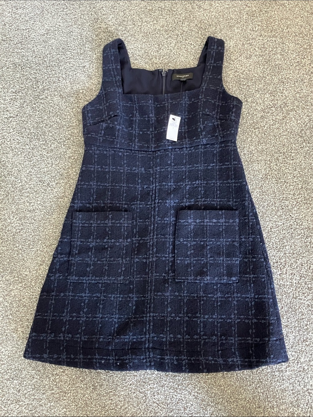 Sleeveless Navy Plaid Tweed Dress - Women's